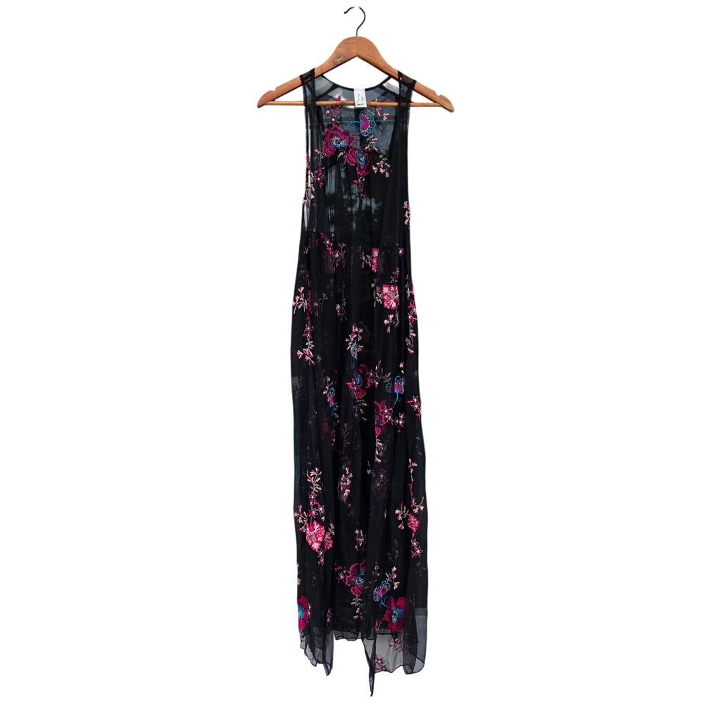 Now N Forever BOHO Embroidered Open Front Coverup Dress Black Size 1X